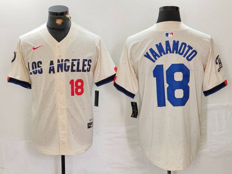 Men Los Angeles Dodgers 18 Yamamoto Cream Fashion Nike Game MLB Jersey style 32